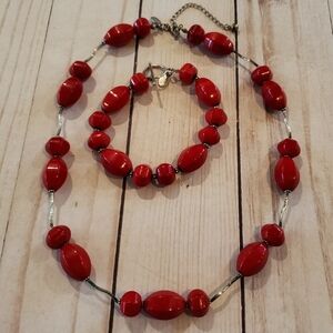 Donna Dressler Red Sterling Necklace and Bracelet Set